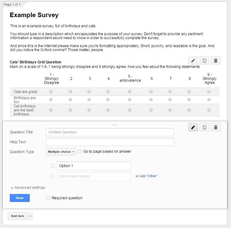 google docs survey responses